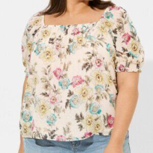 Torrid Chiffon Clip Dot Blouson Short Sleeve Top -Tan floral-torrid 4 (26) NWT